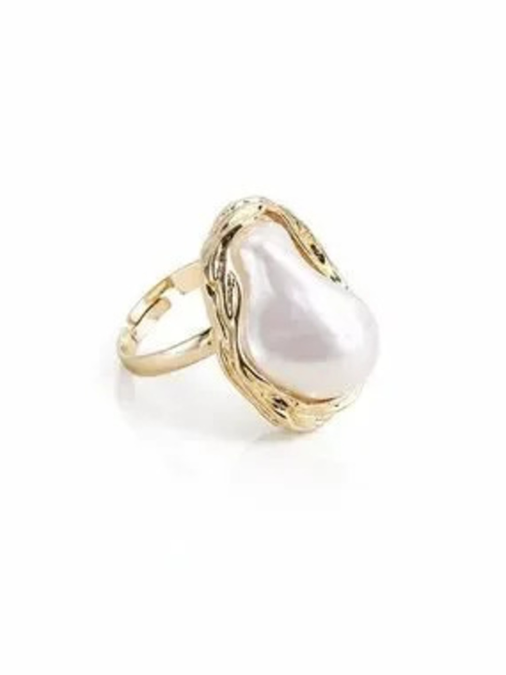 Gold Ring with White Baroque Pearl